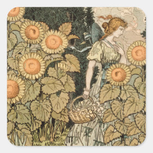 Pegatina Cuadrada Sunflower Art Nouveau Garden Grasset Mujer