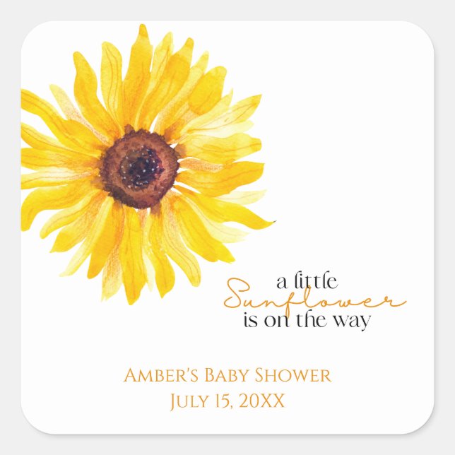 Pegatina Cuadrada Sunflower Baby Shower Favor Stickers (Anverso)