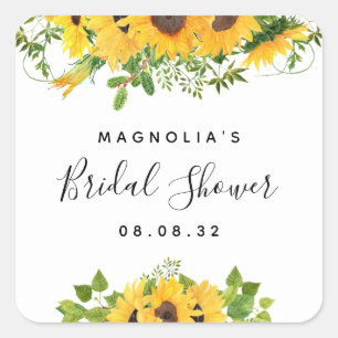 Pegatina Cuadrada Sunflower Bridal Shower