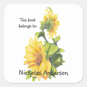 Pegatina Cuadrada Sunflower Garden Flower art Naturaleza Bookplate