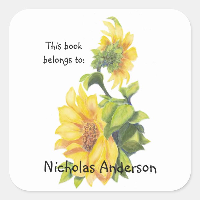 Pegatina Cuadrada Sunflower Garden Flower art Naturaleza Bookplate (Anverso)