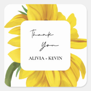 Pegatina Cuadrada Sunflower Gracias Boda