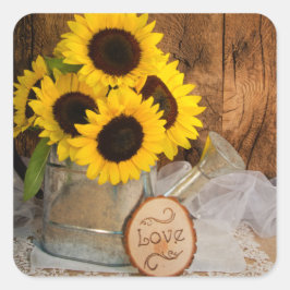 Pegatina Cuadrada Sunflowers and Garden Waters Can Barn Boda