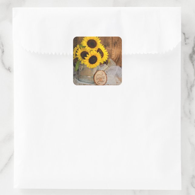Pegatina Cuadrada Sunflowers and Garden Waters Can Barn Boda (Bolso)