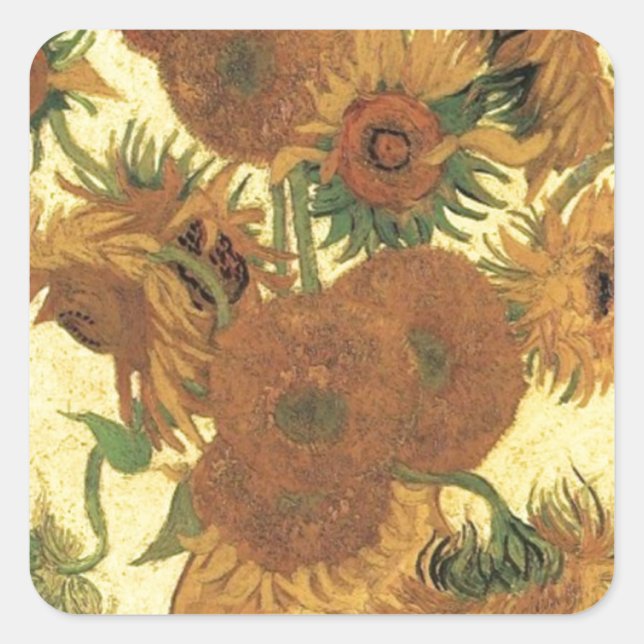 Pegatina Cuadrada Sunflowers de Van Gogh (Anverso)