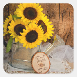 Pegatina Cuadrada Sunflowers Garden Waters Can Boda Gracias