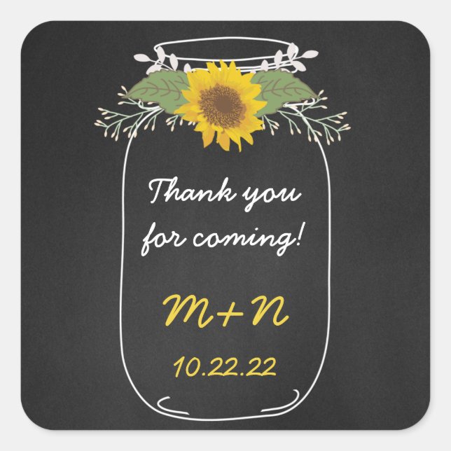 Pegatina Cuadrada Sunflowers Mason Jar gracias a la boda favor (Anverso)