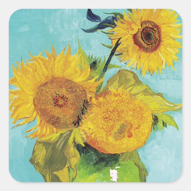 Pegatina Cuadrada Sunflowers Vincent van Gogh (Anverso)