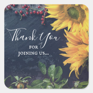 Pegatina Cuadrada Sunflowers y Slate Baby Shower Gracias