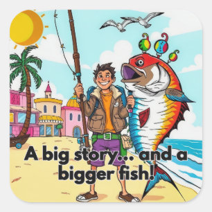 Pegatina Cuadrada Sunny Day Fishing Adventure