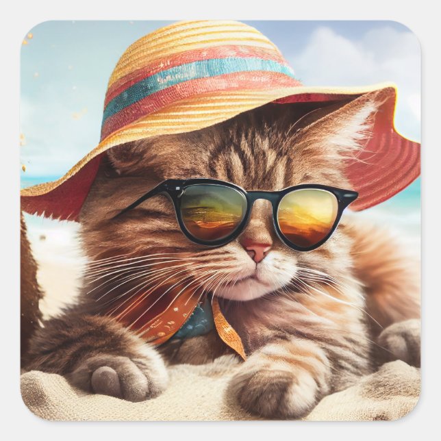 Pegatina Cuadrada Sunny Kitty (Anverso)