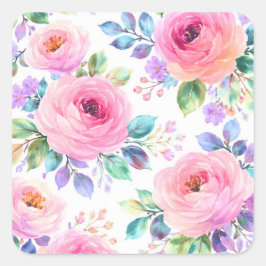 Pegatina Cuadrada Sunrise Floral Boho Custom Name Design            