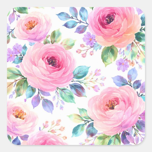 Pegatina Cuadrada Sunrise Floral Boho Custom Name Design             (Anverso)