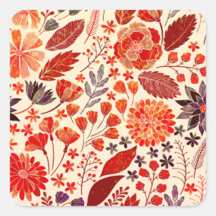 Pegatina Cuadrada Sunrise Gold Fall Floral Leaks Garden