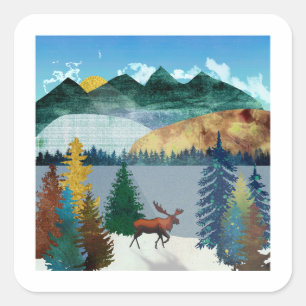 Pegatina Cuadrada Sunrise Moose