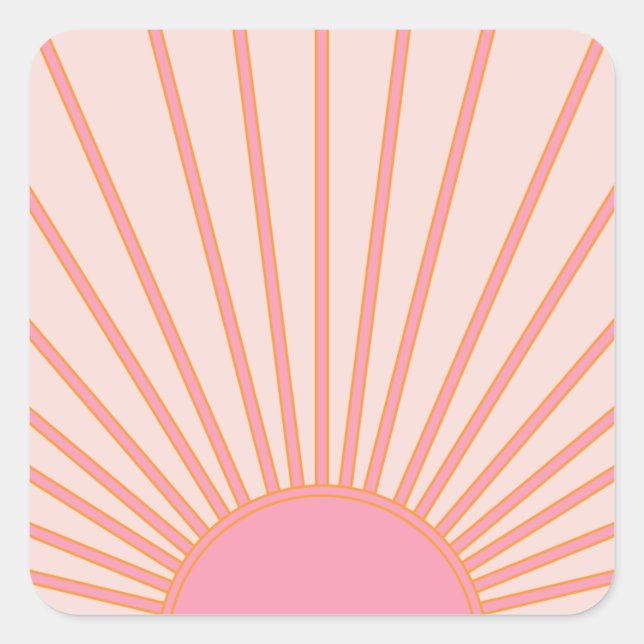 Pegatina Cuadrada Sunrise Pink Resumen Retro Sunshine (Anverso)