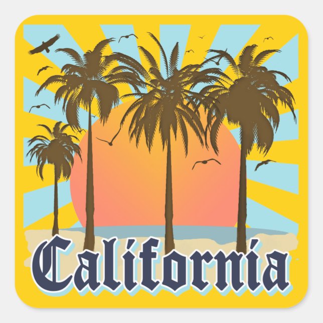 Pegatina Cuadrada Sunset de las playas de California (Anverso)