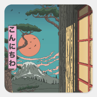 Pegatina Cuadrada Sunset japonés de Konnichiwa