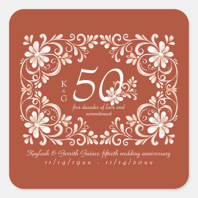 Pegatina Cuadrada Sunset Rust Shabby Chic 50th Anniversary Sticker (Anverso)