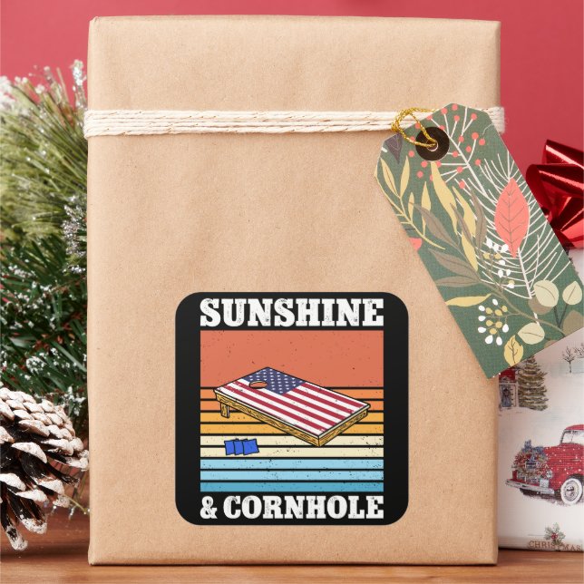 Pegatina Cuadrada Sunshine And Cornhole Game Hobby Retro Gift Funny (Vacaciones)