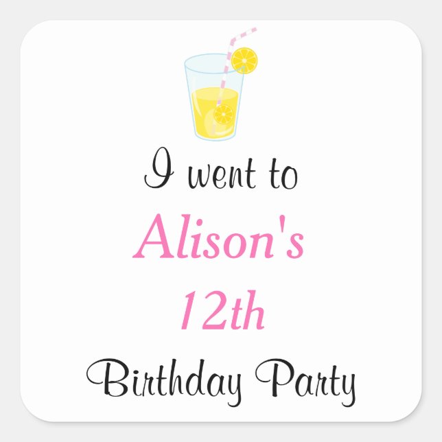 Pegatina Cuadrada Sunshine and Lemonade Cumpleaños (Anverso)