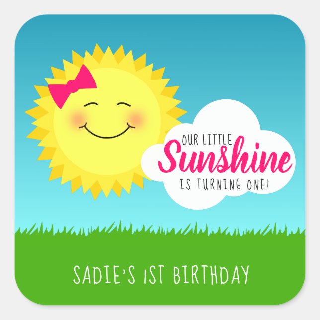 Pegatina Cuadrada Sunshine Birthday Party (Anverso)
