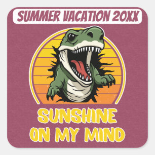 Pegatina Cuadrada Sunshine En Mi Mente, Dino En El Fondo Del Sol