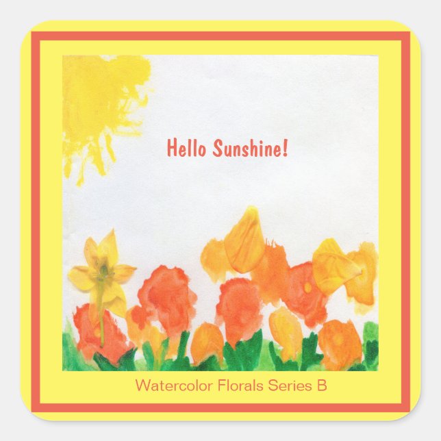 Pegatina Cuadrada Sunshine Floral acuarela (Anverso)