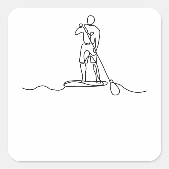Pegatina Cuadrada SUP Stand Up Paddel One Line Art (Anverso)