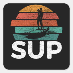 Pegatina Cuadrada Sup Vintage Retro Stand Up Paddling Surfboard