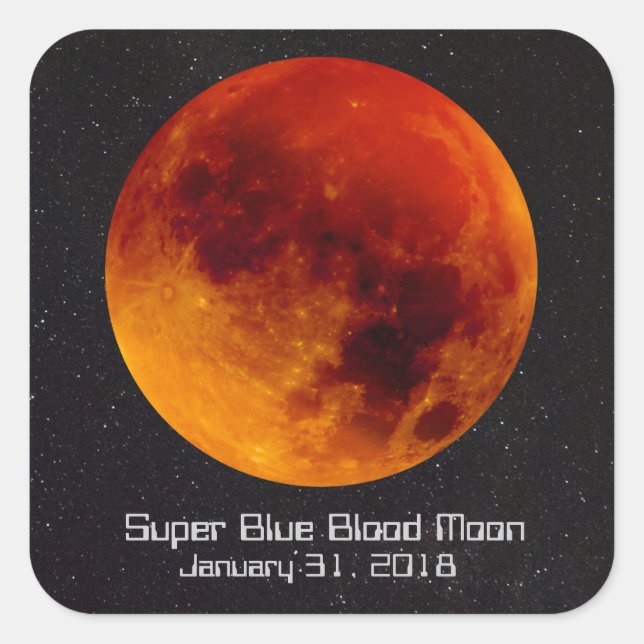 Pegatina Cuadrada Super Blue Blood Moon 2018 (Anverso)