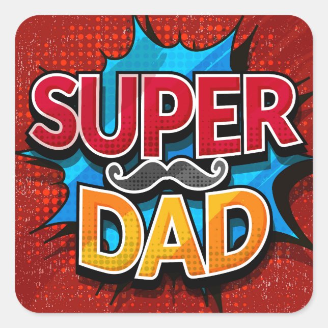 Pegatina Cuadrada Super Dad Mustache Modern Grunge (Anverso)