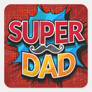 Pegatina Cuadrada Super Dad Mustache Modern Grunge