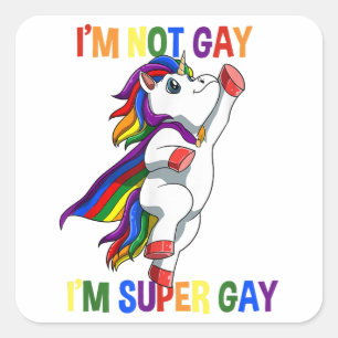 Pegatina Cuadrada Super Gay Unicorn LGBTQ divertida