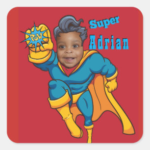 Pegatina Cuadrada Super Kid Añadir tu cara personalizada