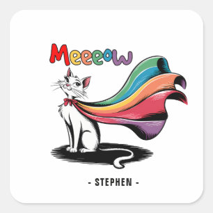 Pegatina Cuadrada Súper Mieow Gato - Gato del orgullo del Cabo arcoi