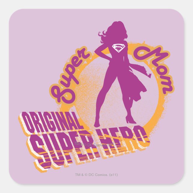Pegatina Cuadrada Super Mom Original Super Hero (Anverso)