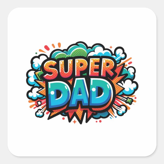 Pegatina Cuadrada Super Papá (Anverso)