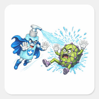Pegatina Cuadrada Super Sanitizer vs. Germ Monster