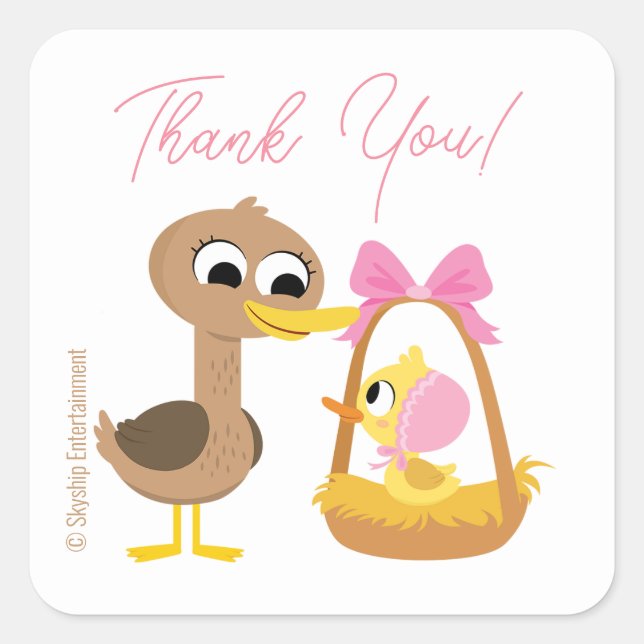Pegatina Cuadrada Super Simple | 5 Little Ducks Chica Baby Shower (Anverso)