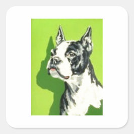 Pegatina Cuadrada Super Sweet Vintage Mid Century Boston Terrier
