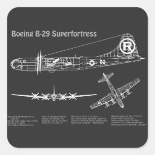 Pegatina Cuadrada Superfortaleza B-29 - Planes de diseño aéreo PD