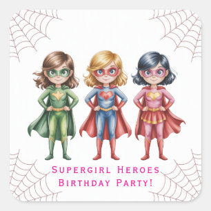 Pegatina Cuadrada Supergirl Heroes fiesta de cumpleaños para Chicas