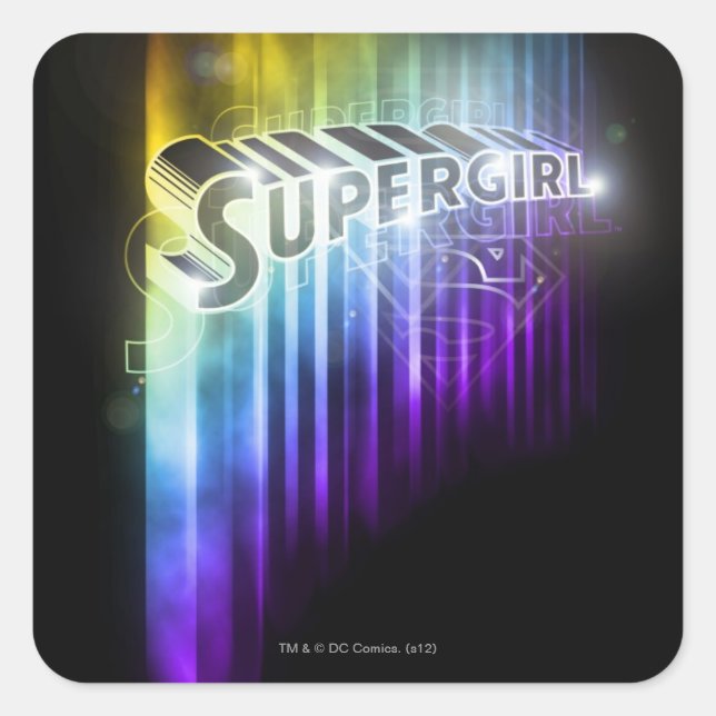 Pegatina Cuadrada Supergirl Rainbow (Anverso)