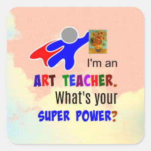 Pegatina Cuadrada Superhéroe del profesor de arte