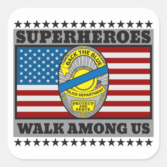 Pegatina Cuadrada Superhéroes caminan entre nosotros (Anverso)
