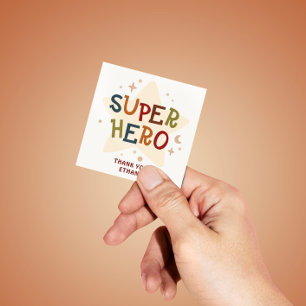 Pegatina Cuadrada Superheroína Fiesta de animales niños cumpleaños