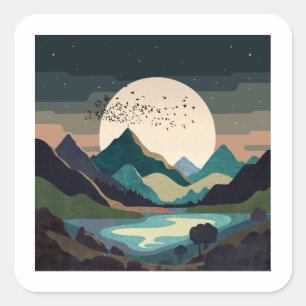 Pegatina Cuadrada Superluna En El Lago