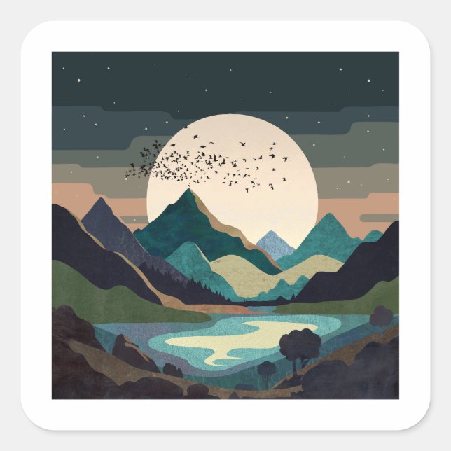 Pegatina Cuadrada Superluna En El Lago (Anverso)