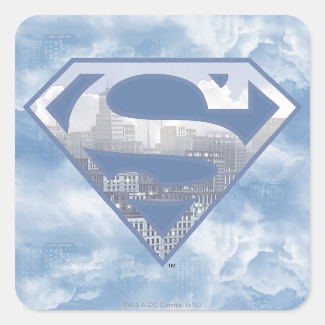 Pegatina Cuadrada Superman S-Shield | Logo de la Ciudad Azul claro (Anverso)